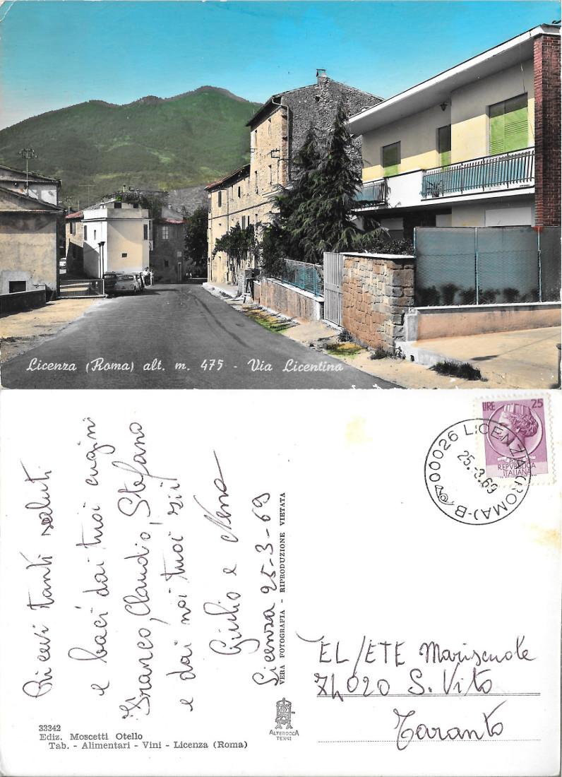 Licenza (Roma). Via Licentina. Viaggiata 1969