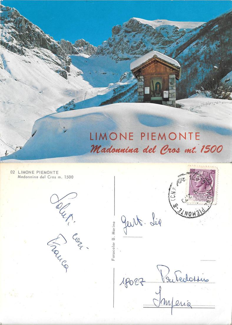 Limone Piemonte. Madonnina del Cros. Viaggiata 1970