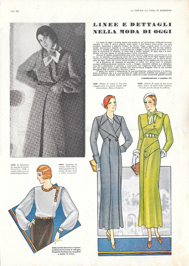 Linee e dettagli nella moda di oggi. Stampa 1933