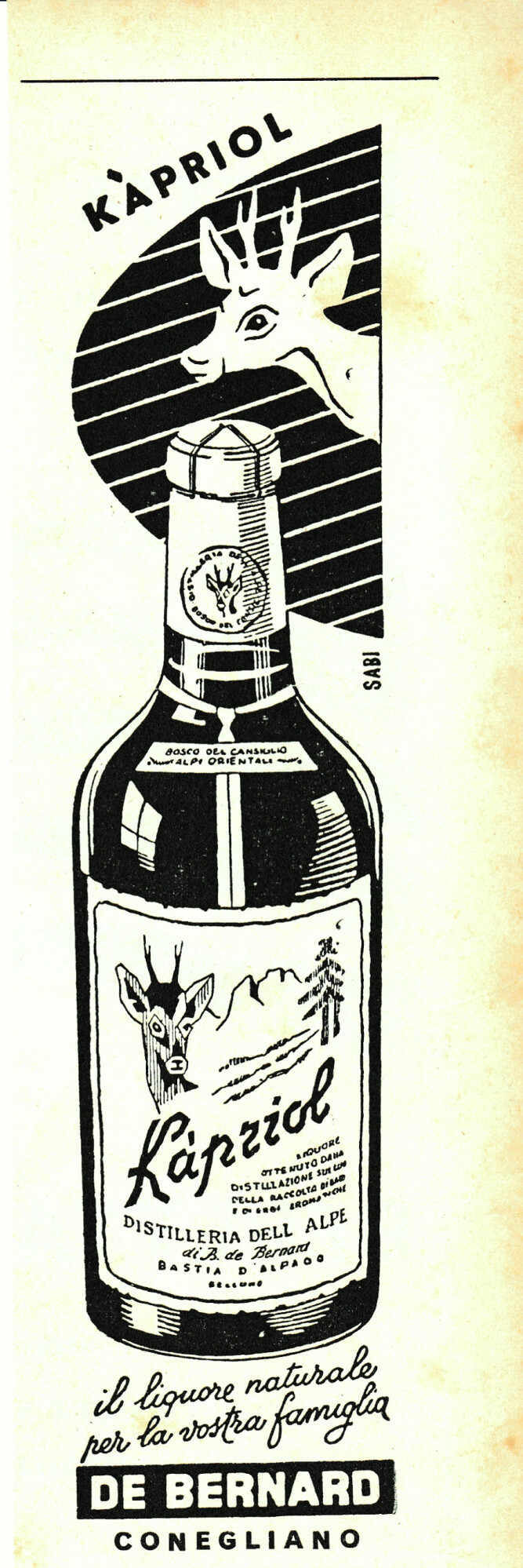 liquore Kàpriol. De Bernardi Conegliano. Advertising 1961