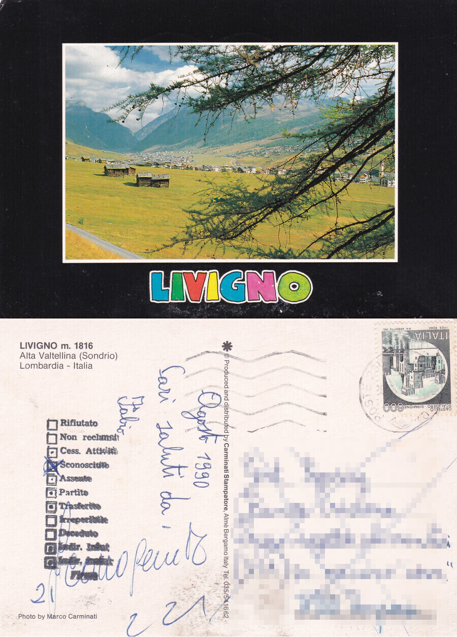 Livigno m. 1816. Alta Valtellina (Sondrio) - Viaggiata 1990