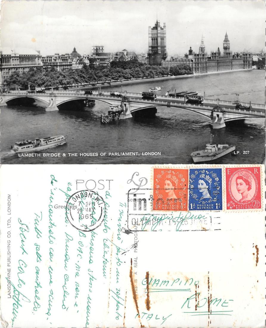 London. Lambeth Bridge &amp; Houses of Parliament. Viaggiata 1965