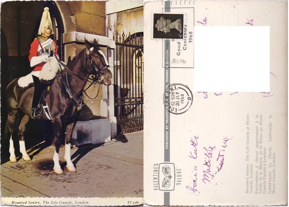 London. Mounted Sentry. The Life Guards at Horse Guards. Viaggiata …