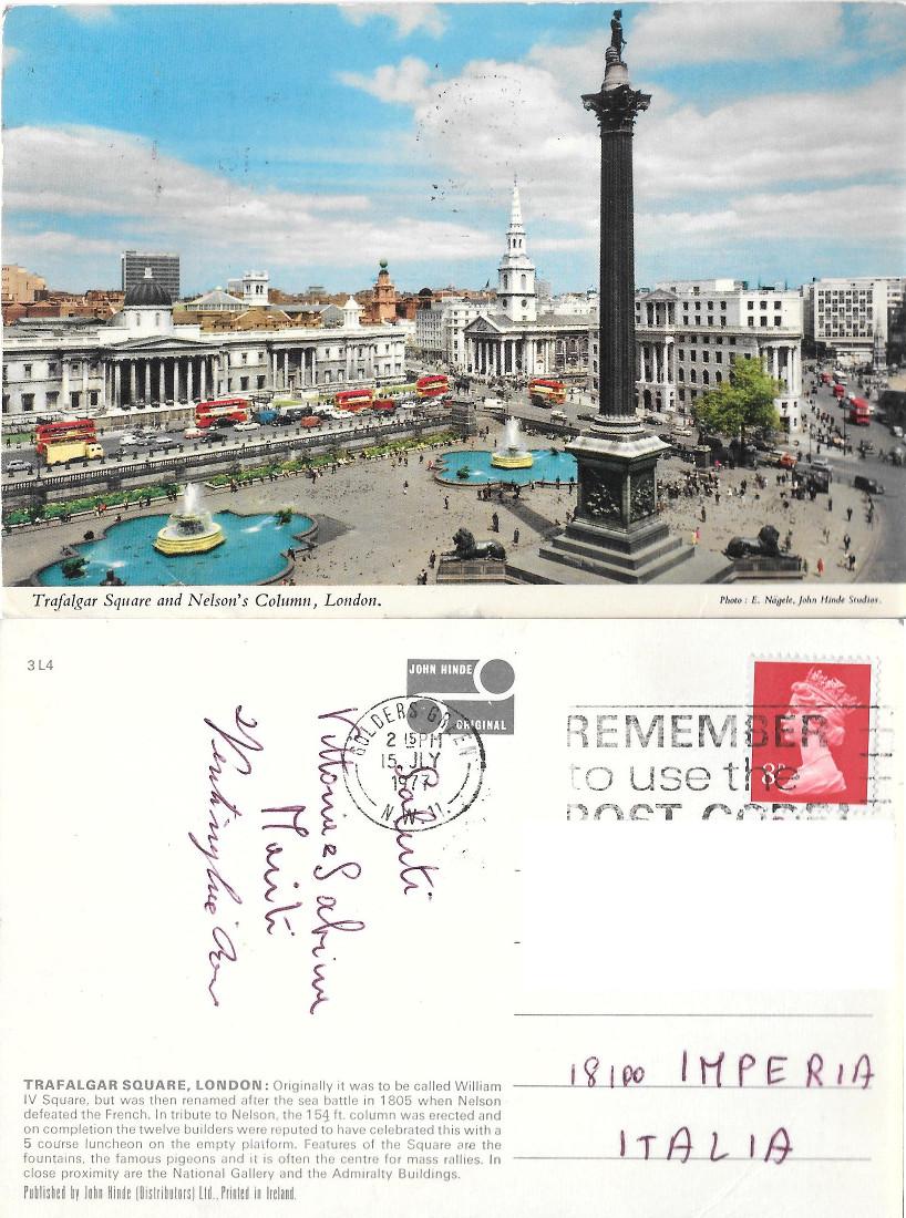 Londra. Trafalgar Square. Viaggiata 1977