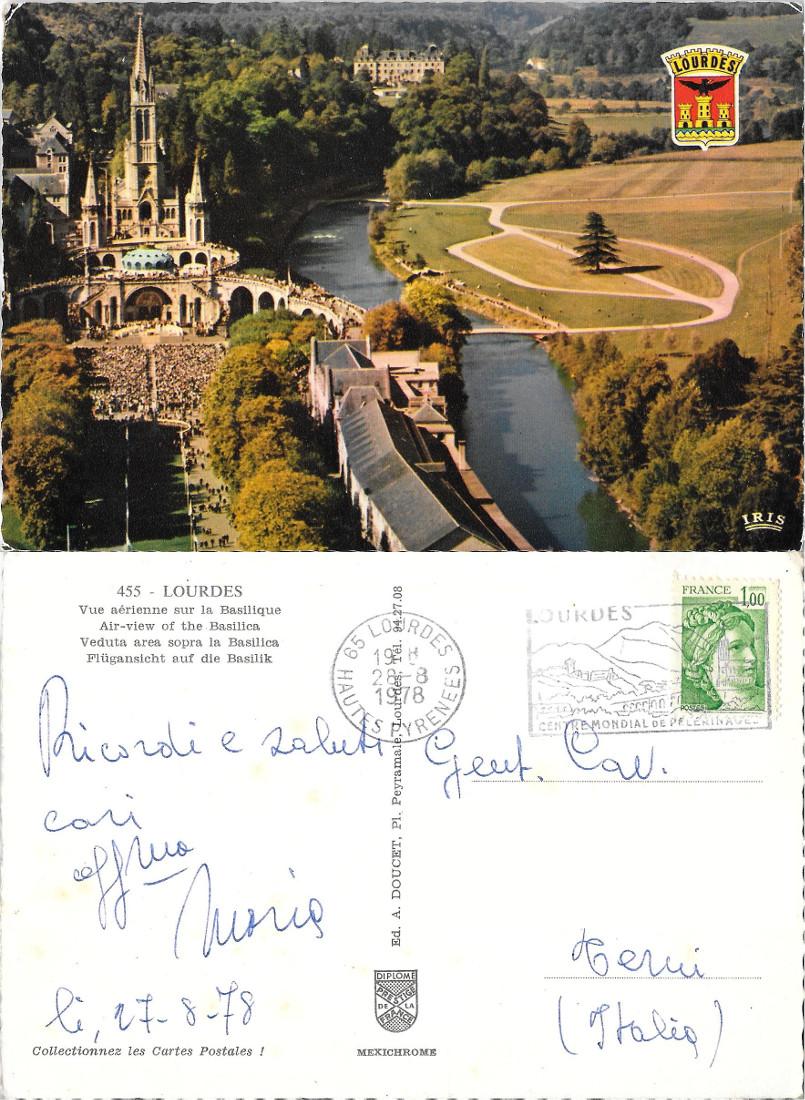 Lourdes. Basilica, veduta aerea. Viaggiata 1978
