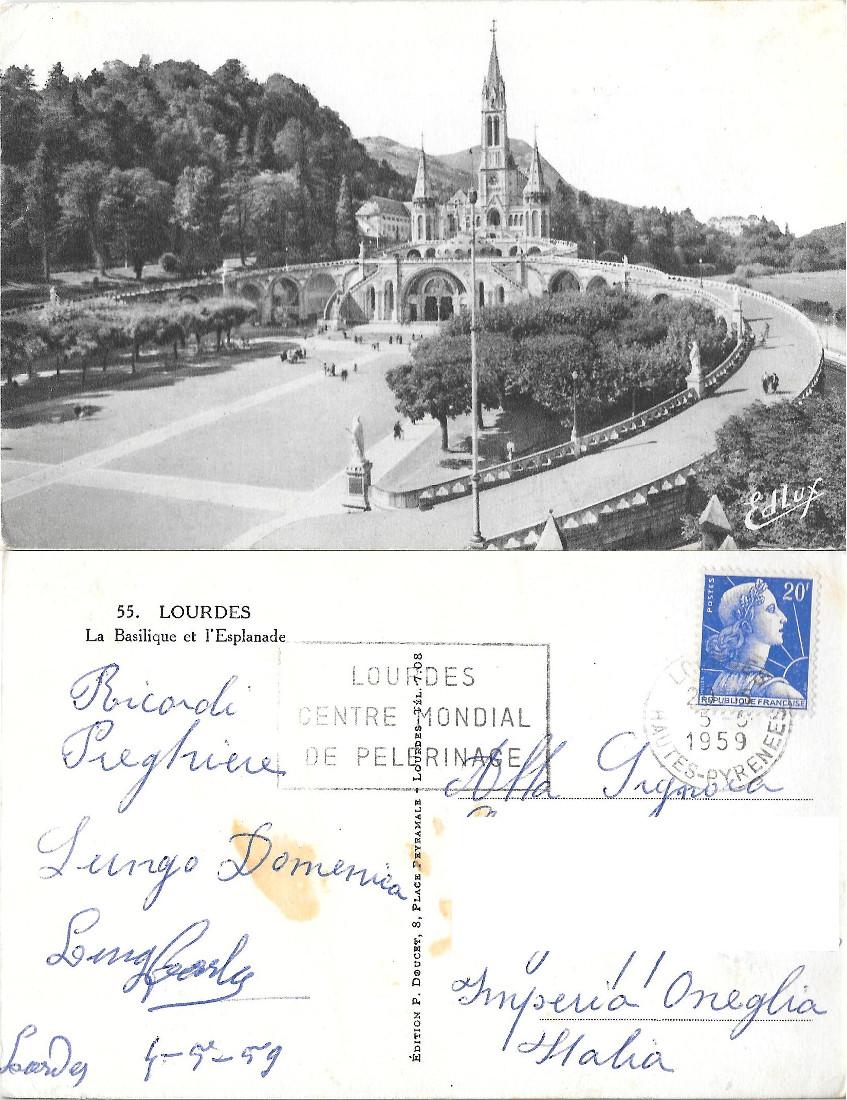 Lourdes. La Basilique et L'Esplanade. Viaggiata 1959