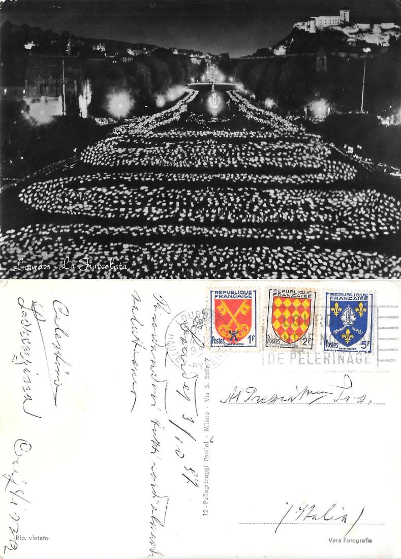 Lourdes. La fiaccolata. Viaggiata 1957