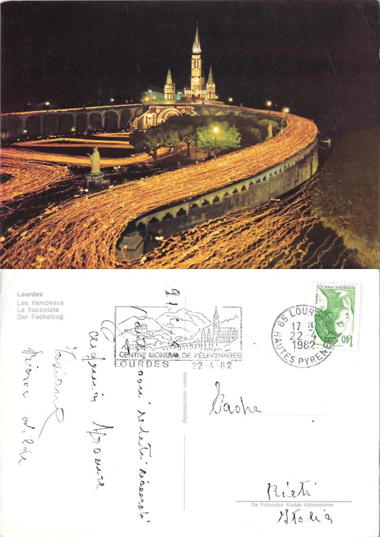 Lourdes. La fiaccolata. Viaggiata 1982