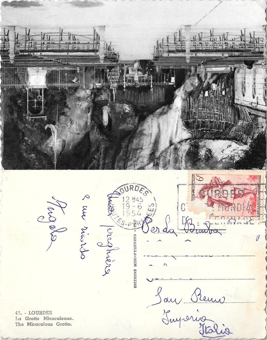 Lourdes. La Grotte Miraculeuse. Viaggiata 1954