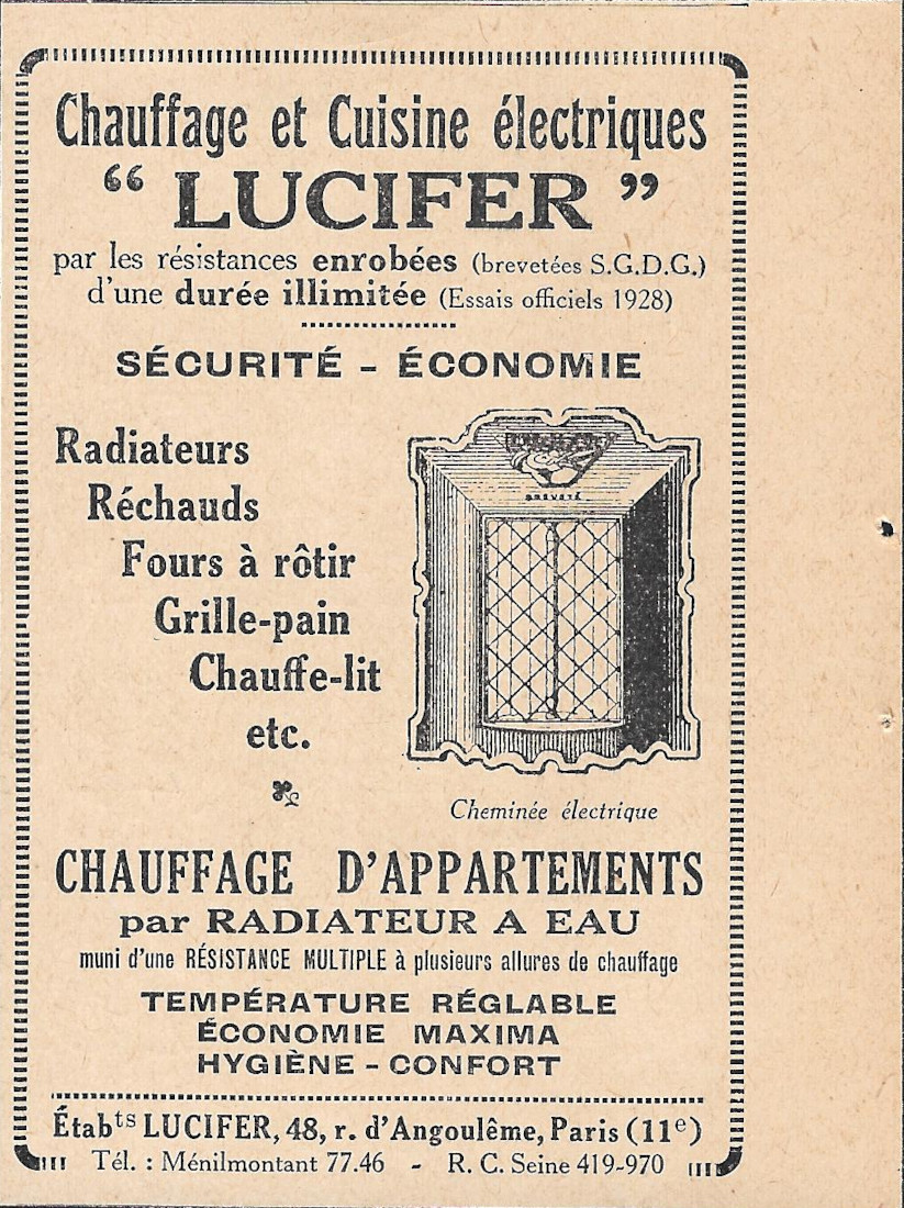 Lucifer chauffage et cuisine électriques - Advertising 1928