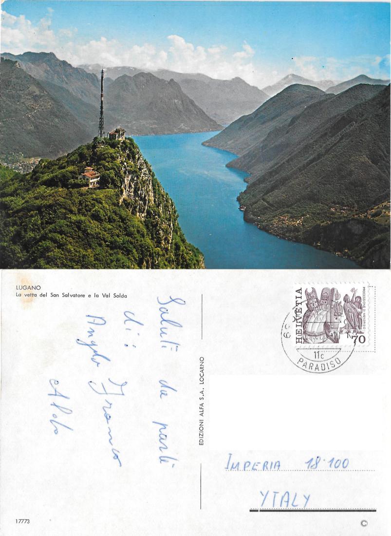 Lugano. La vetta S. Salvatore e la Val Solda. Viaggiata