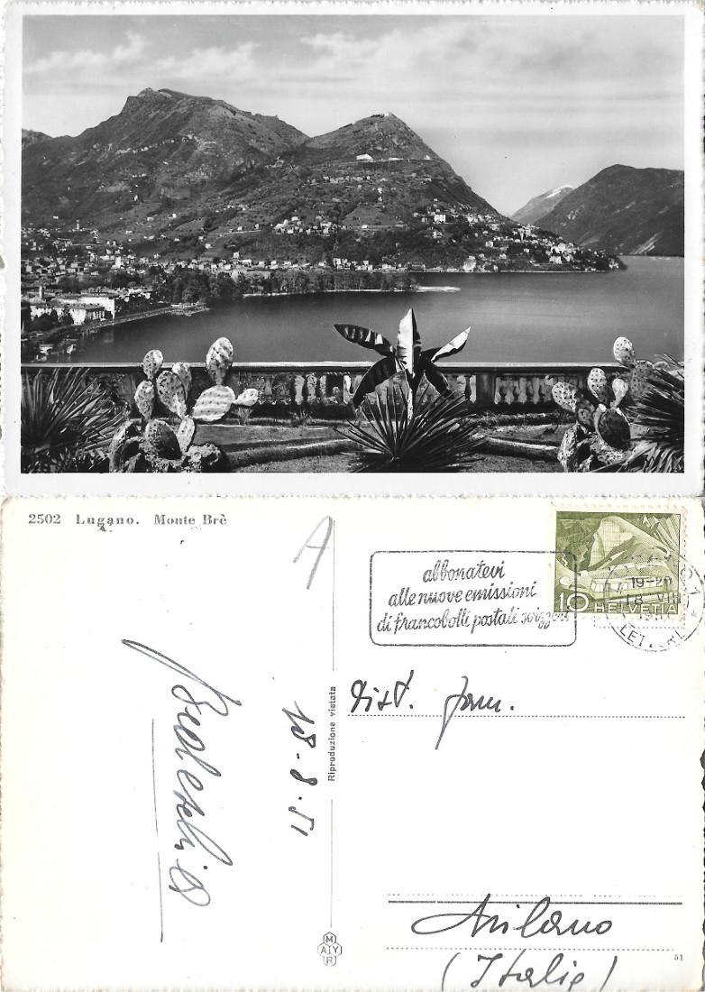 Lugano. Monte Brè. Viaggiata 1951