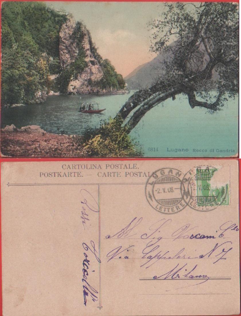 Lugano. Rocca di Gandria (SVI). Viaggiata 1908