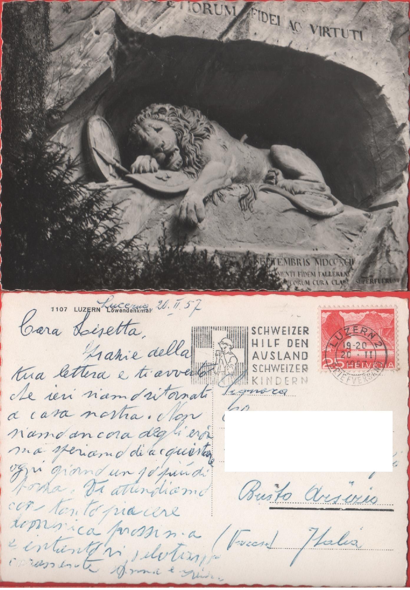 Luzern. Lowendenkmal. Viaggiata 1957