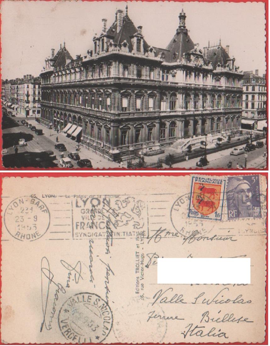 Lyon. Le Palais de la Bourse. Viaggiata 1953