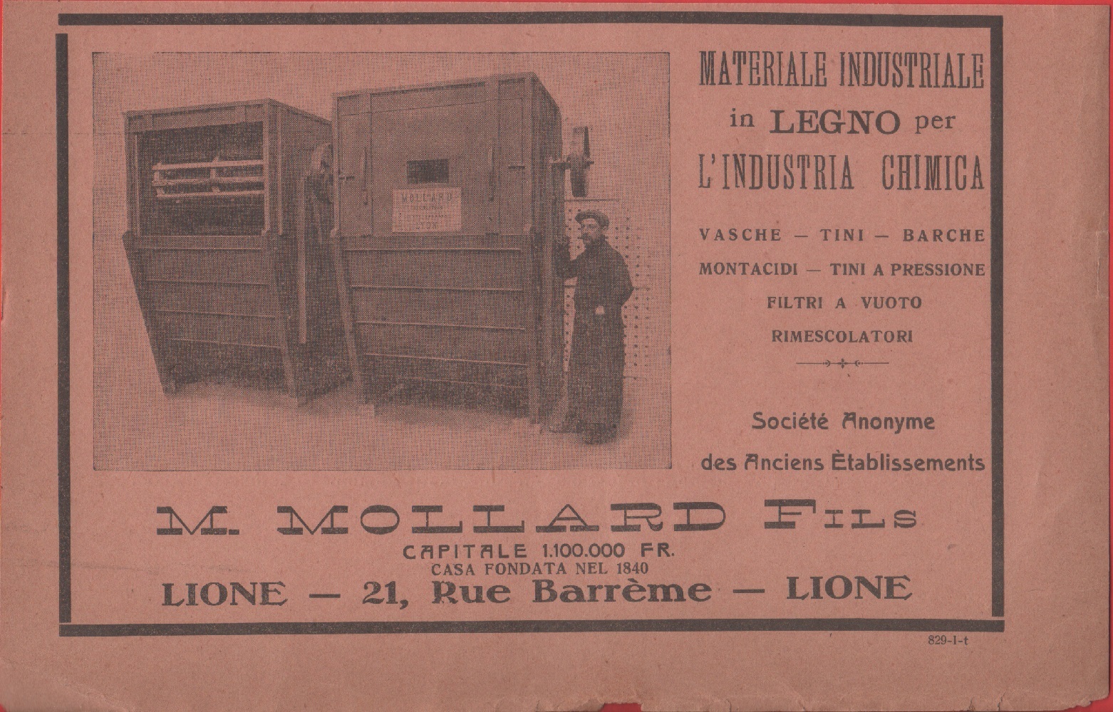 M. Mollard Fils. Materiale industriale in legno per l'industria chimica. …