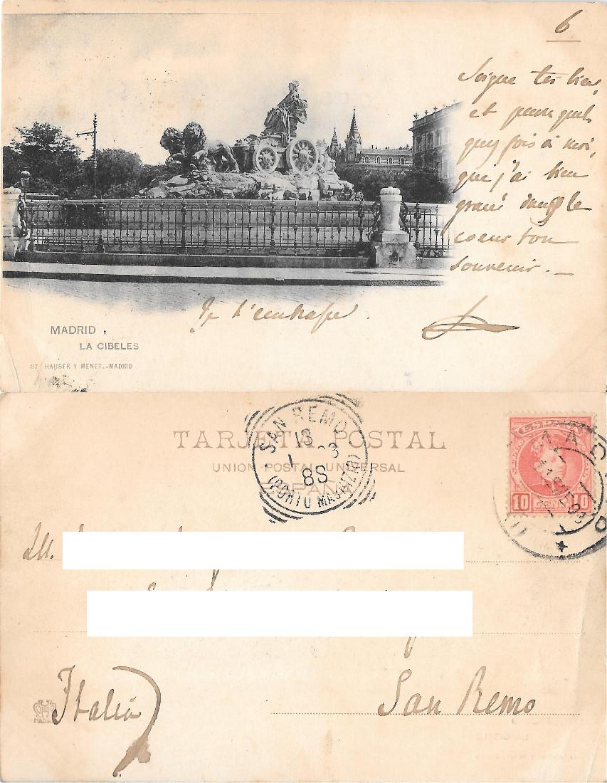 Madrid.La Cibeles. Ed. Hauser y Menet . Viaggiata 1903