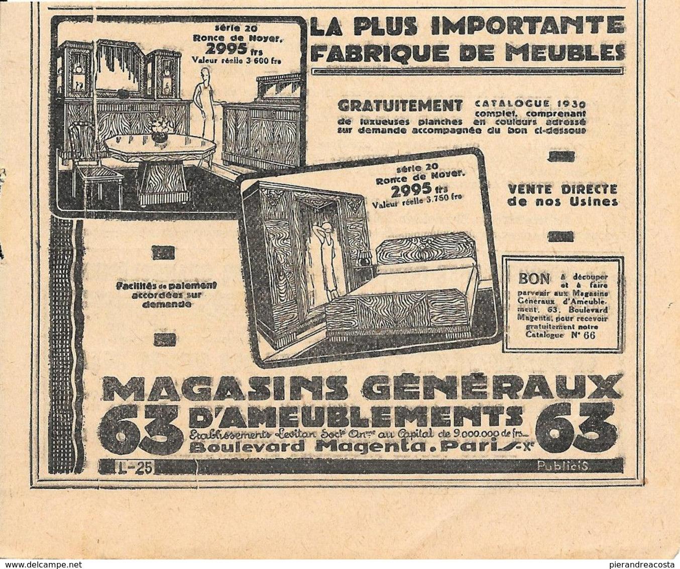 Magasins generaux d'ameublements, Paris. Pubblicita 1930