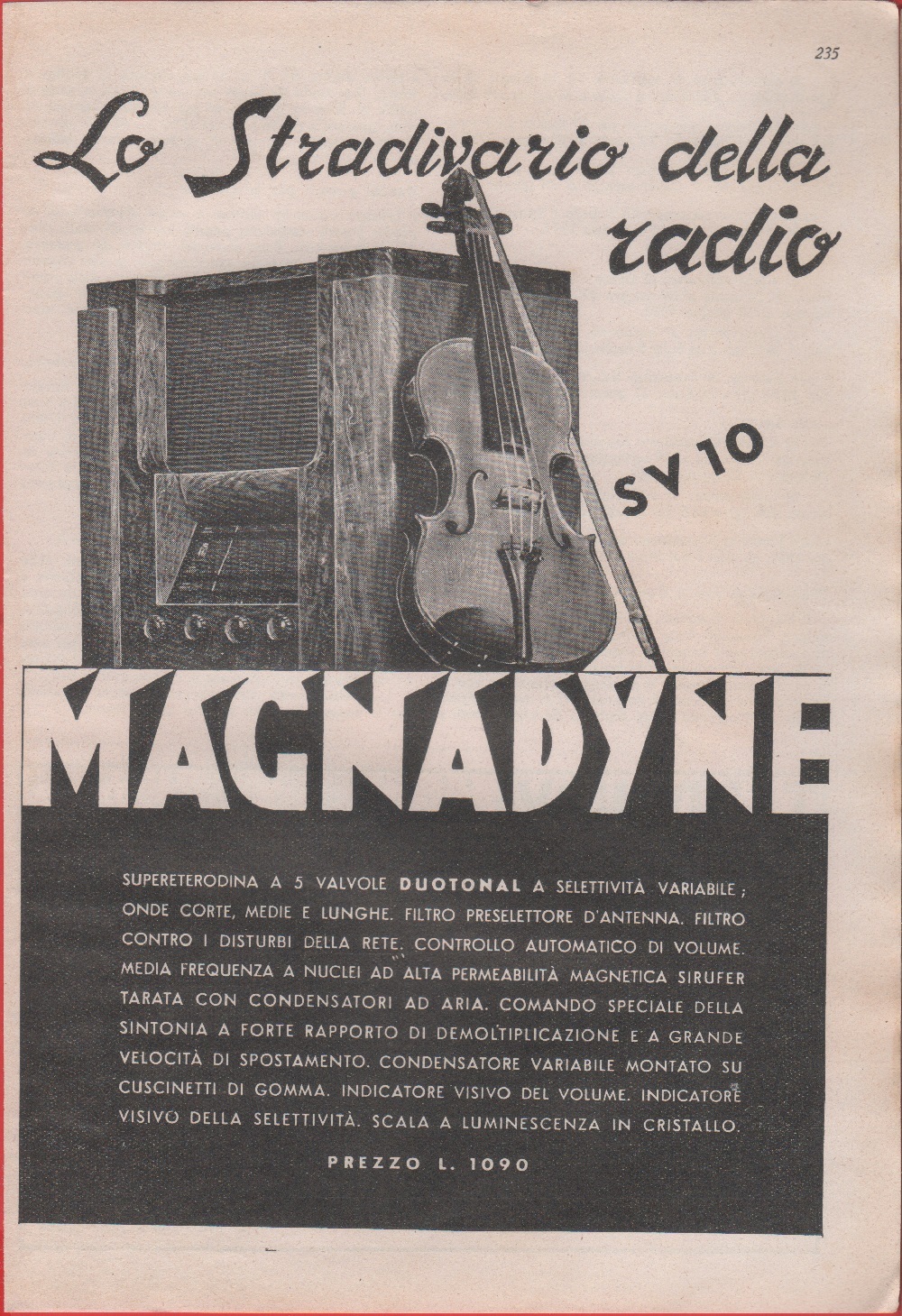 Magnadyne SV10. Lo Stradivario della radio. Advertising 1937