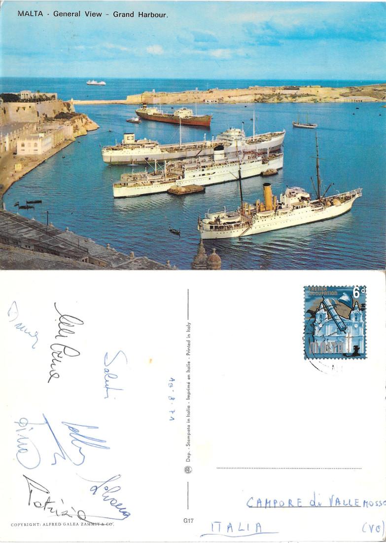 Malta. General wiew. Grand Harbour. Viaggiata 1971. Navi