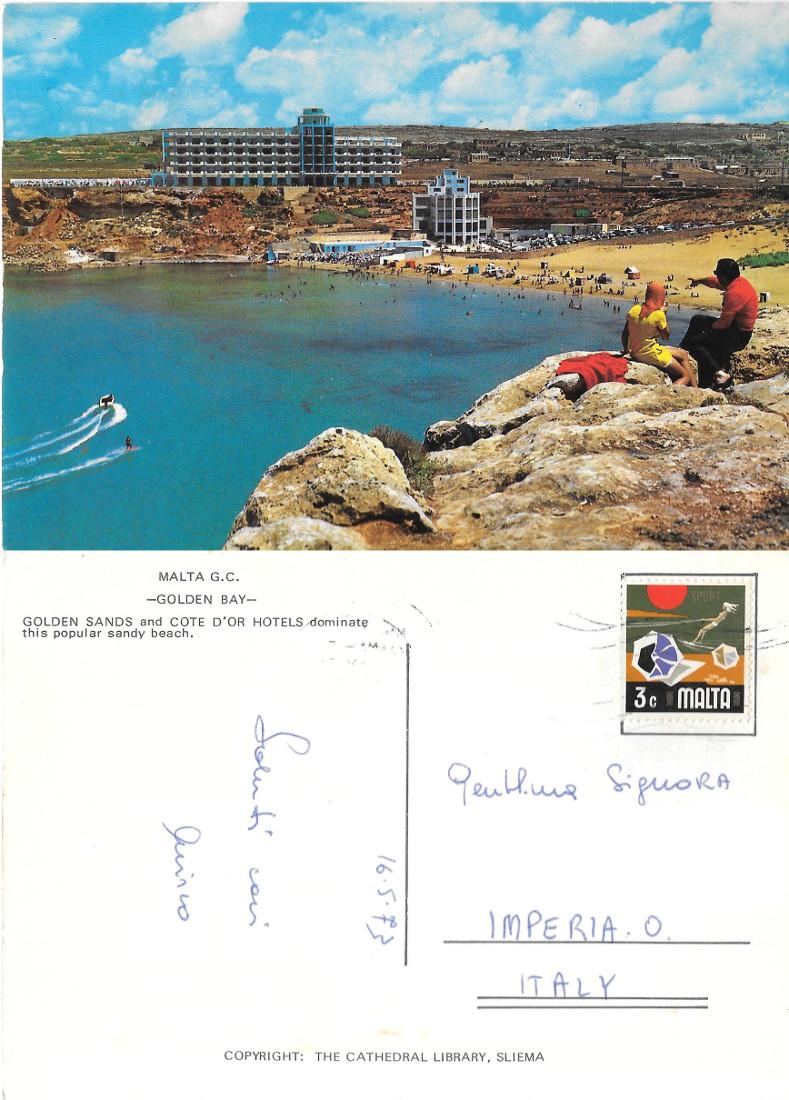 Malta. Golden Bay. Viaggiata 1973
