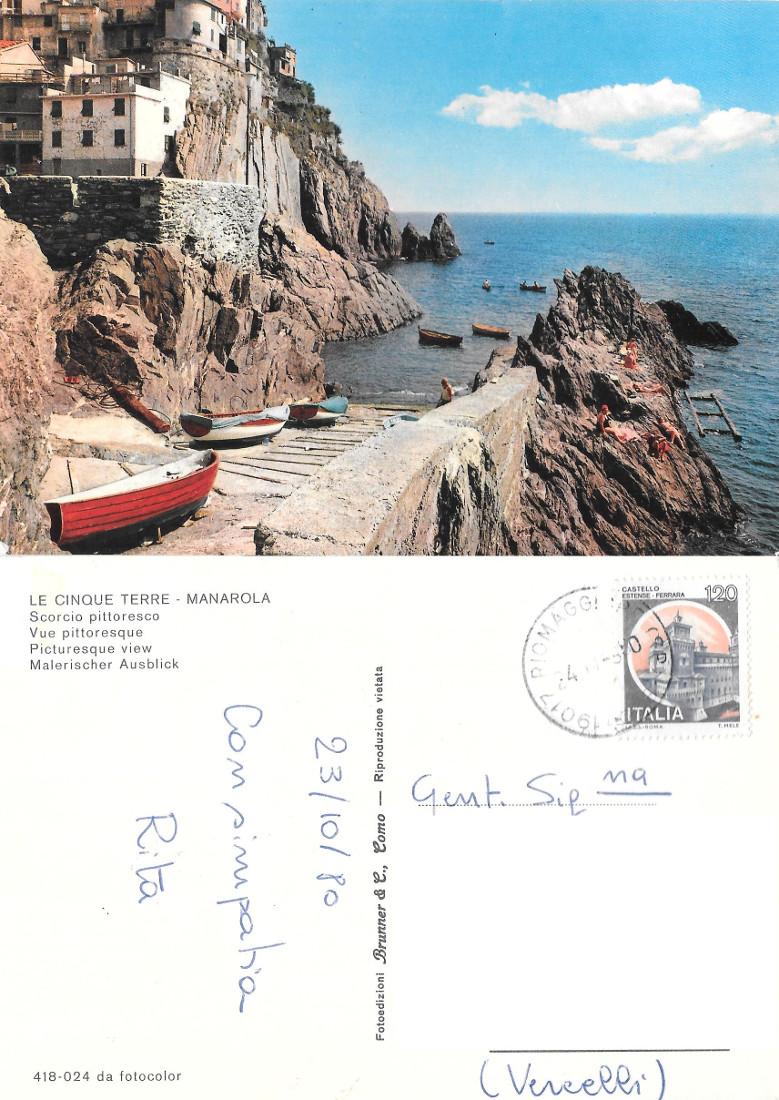 Manarola (SP). Scorcio pittoresco. Viaggiata 1980