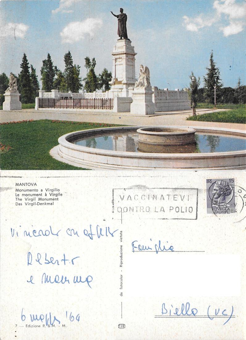 Mantova. Monumento a Virgilio. Viaggiata 1964