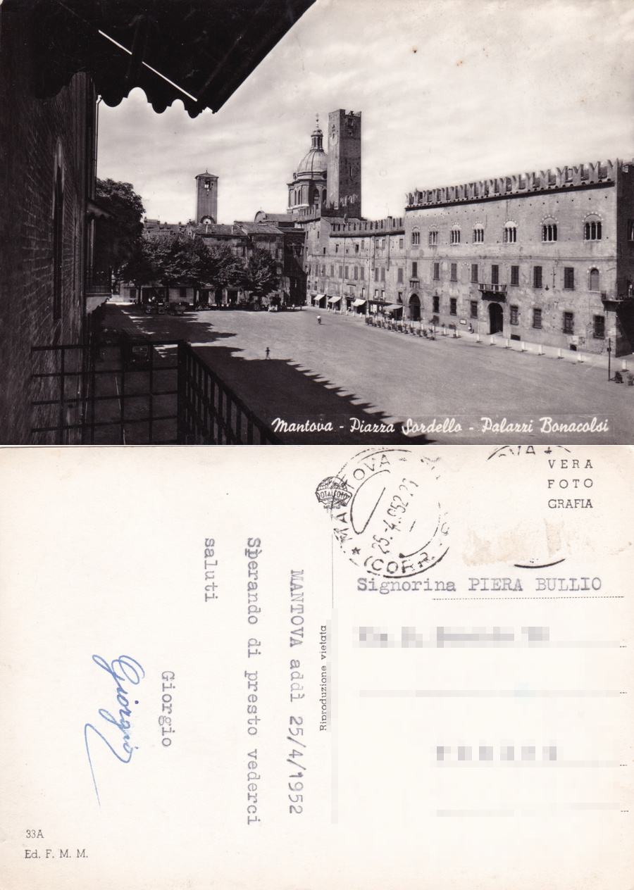 Mantova. Piazza Sordello. Palazzi Bonacolsi. Viaggiata 1952