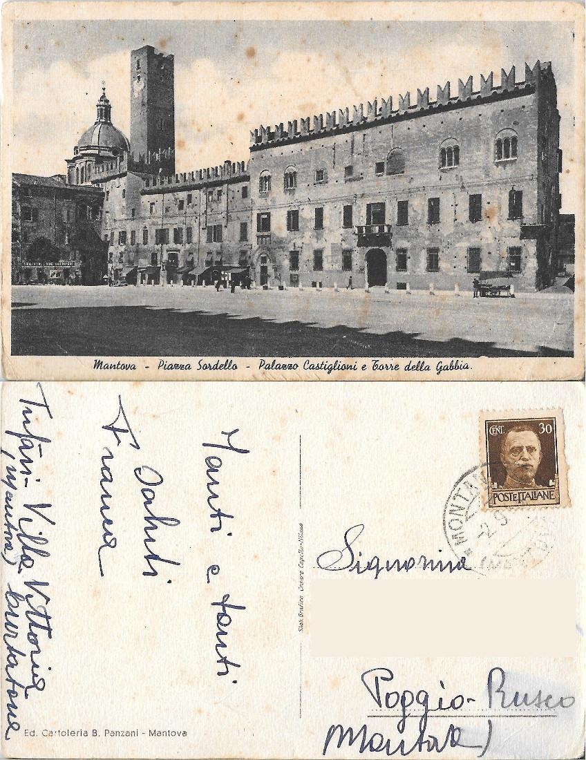 Mantova. Piazza Sordello. Palazzo Castiglioni e Torre della Gabbia. Viaggiata