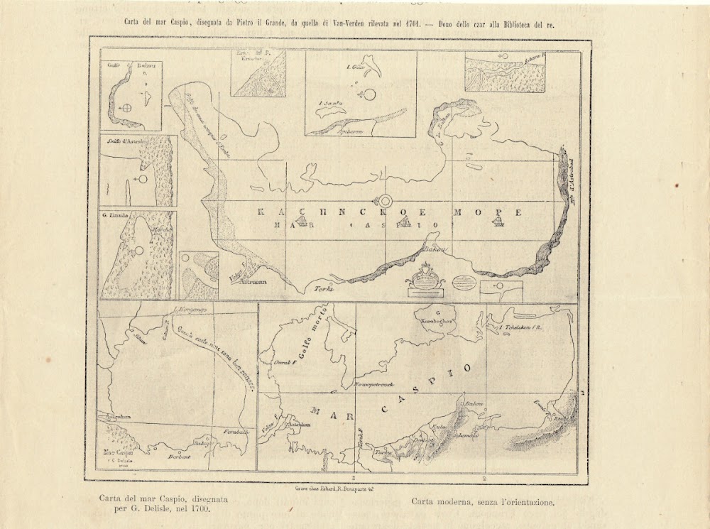 Mar Caspio: carte di varie epoche. Illustrazione 1864