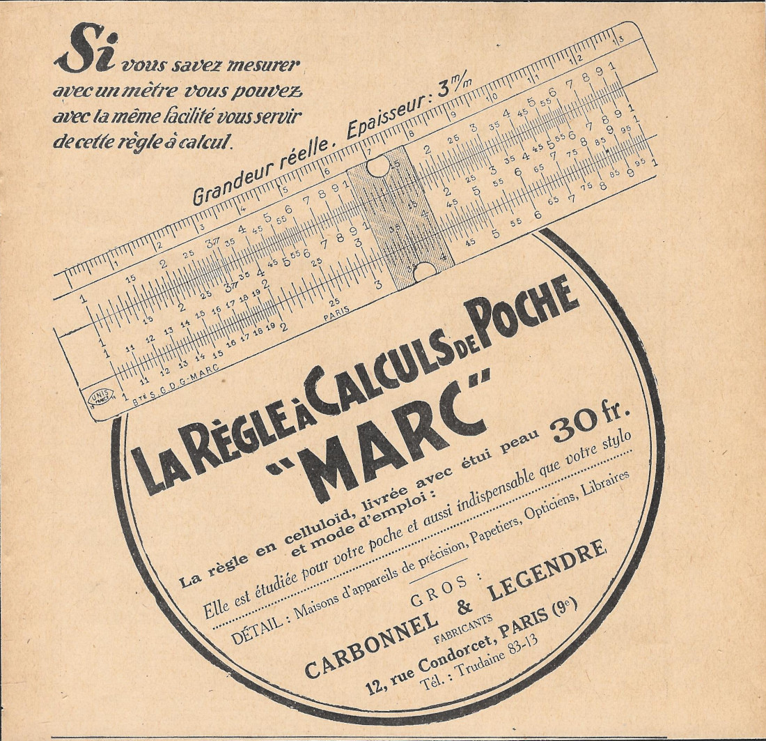Marc la régle à calculs de poche - Advertising 1929