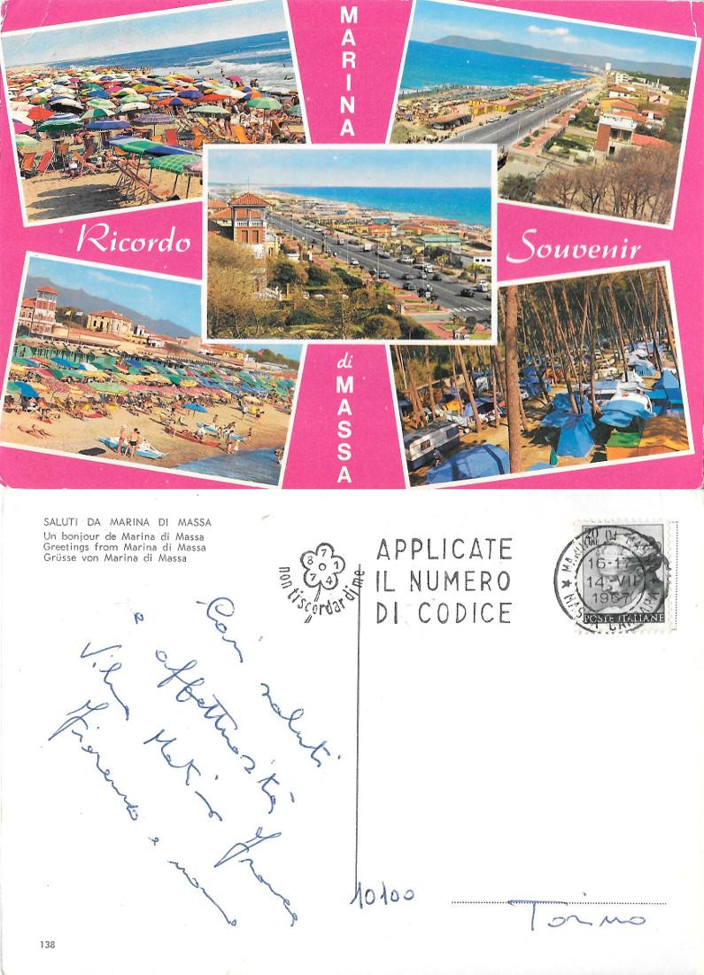 Marina di Massa. Ricordo. Vedute. Viaggiata 1967
