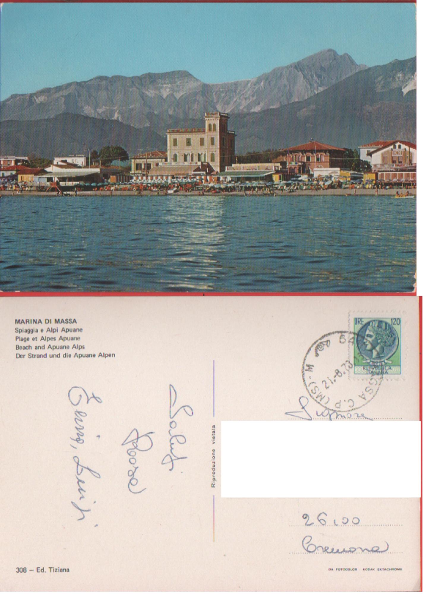 Marina di Massa. Viaggiata 1973