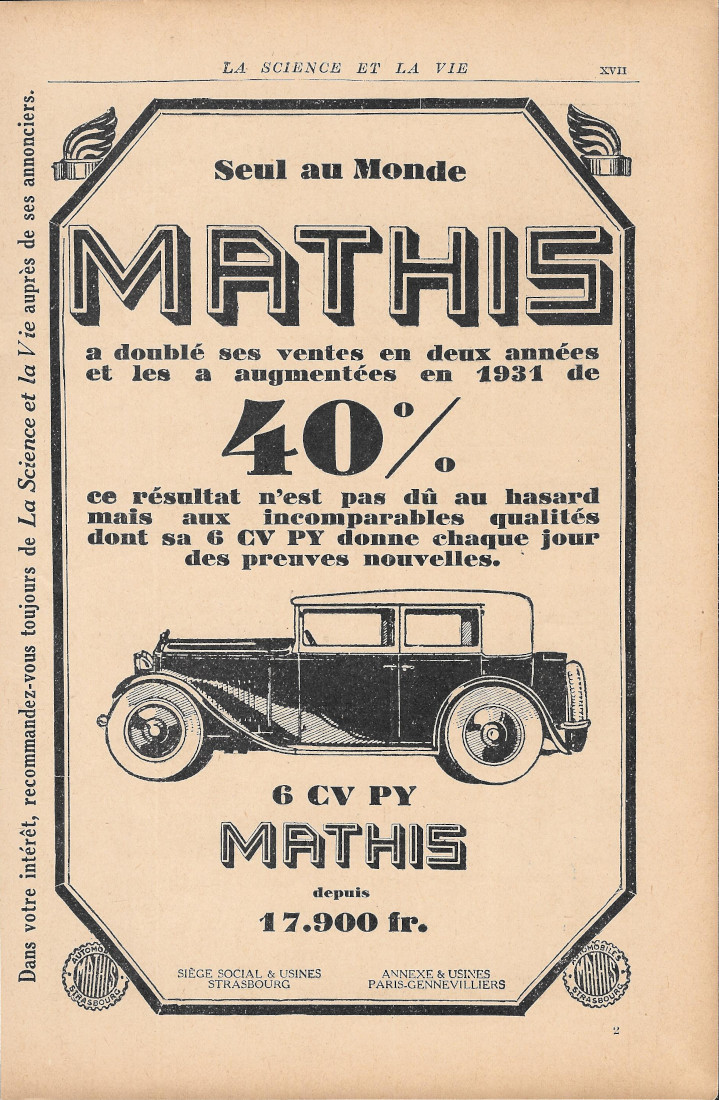 Mathis 6 CV PY - Advertising 1931