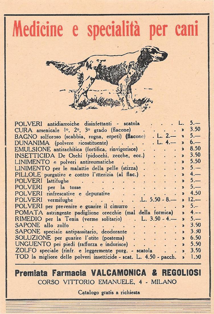 Medicine e specialità per cani. Farmacia Valcamonica e Regoliosi, Milano. …