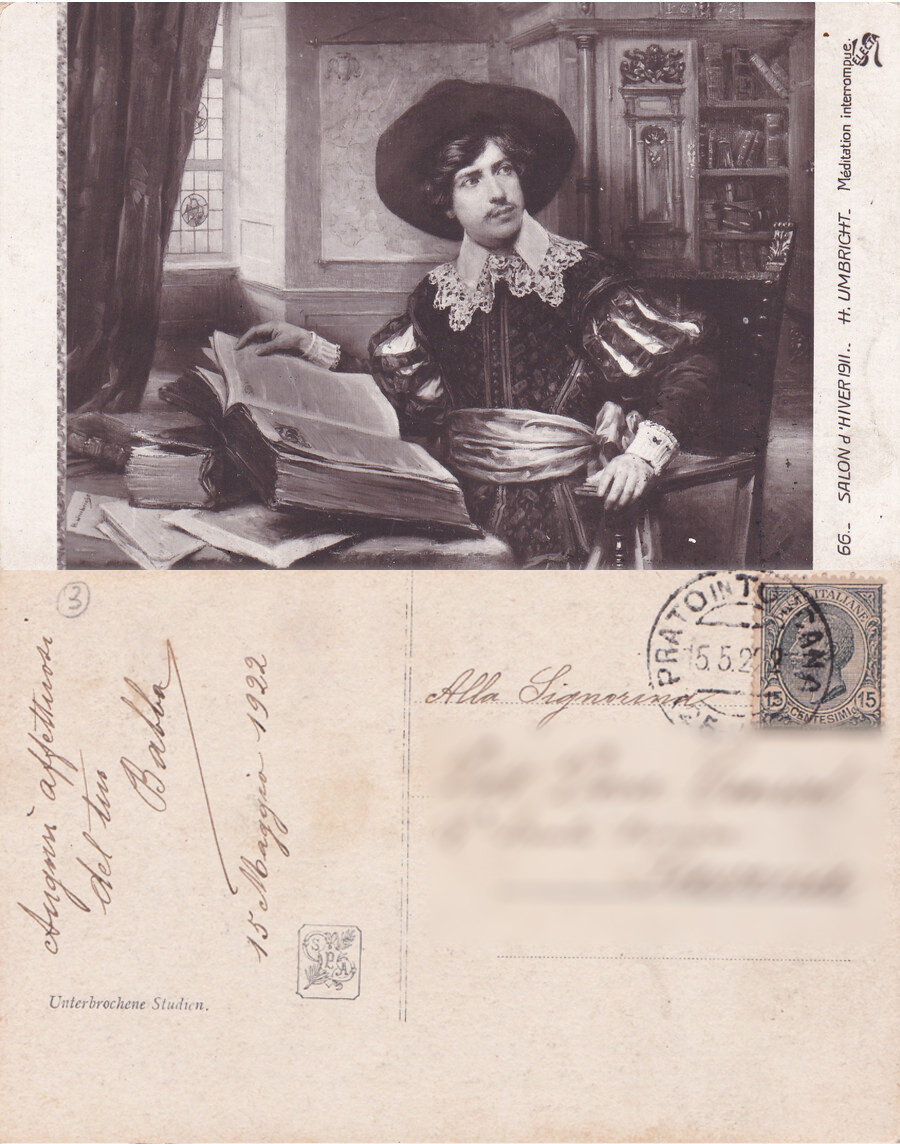 Meditation interrompue (H. Umbricht). Viaggiata 1922