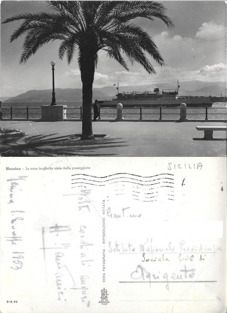 Messina. Traghetto visto dalla passeggiata. Viaggiata 1953