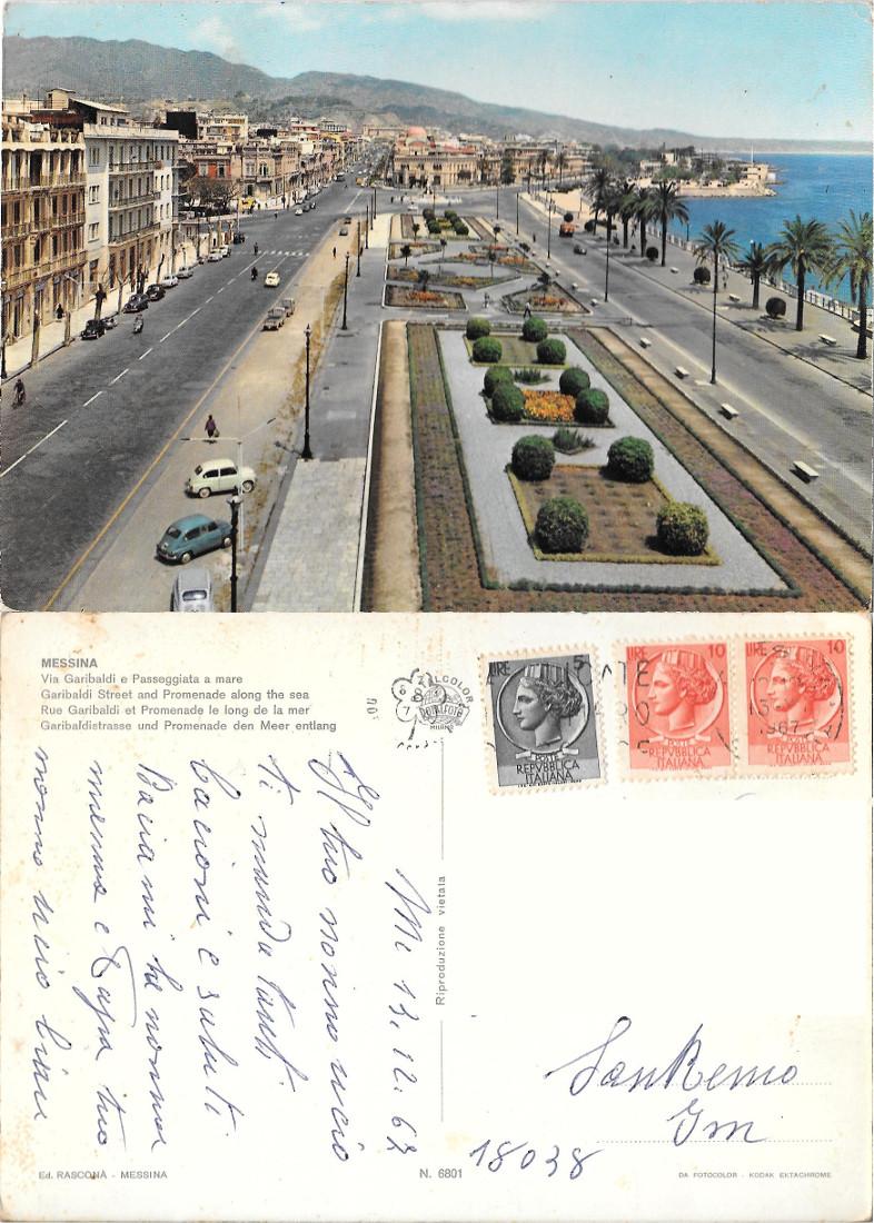 Messina. Via Garibaldi e Passeggiata a mare. Viaggiata 1967