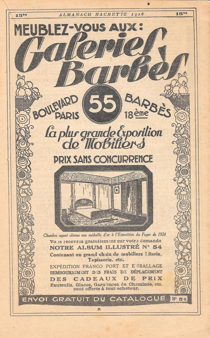 Meublez-vous aux Galeries Berbès. Advertising 1926