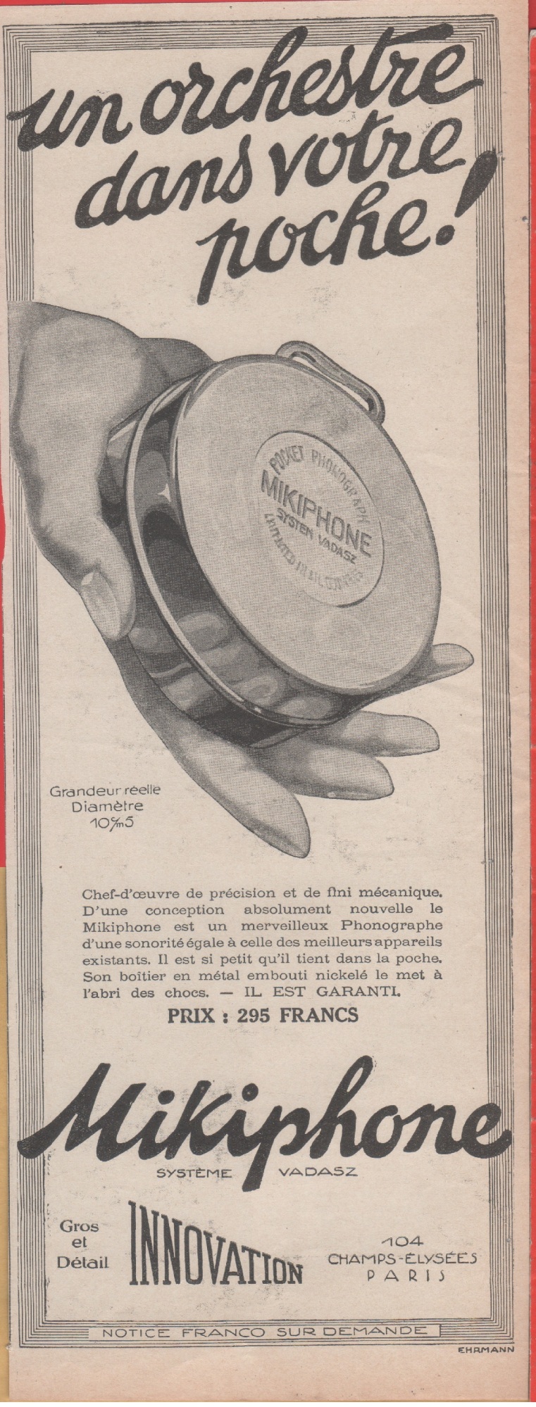 Mikiphone un orchestre dans votre poche!. Advertising 1926