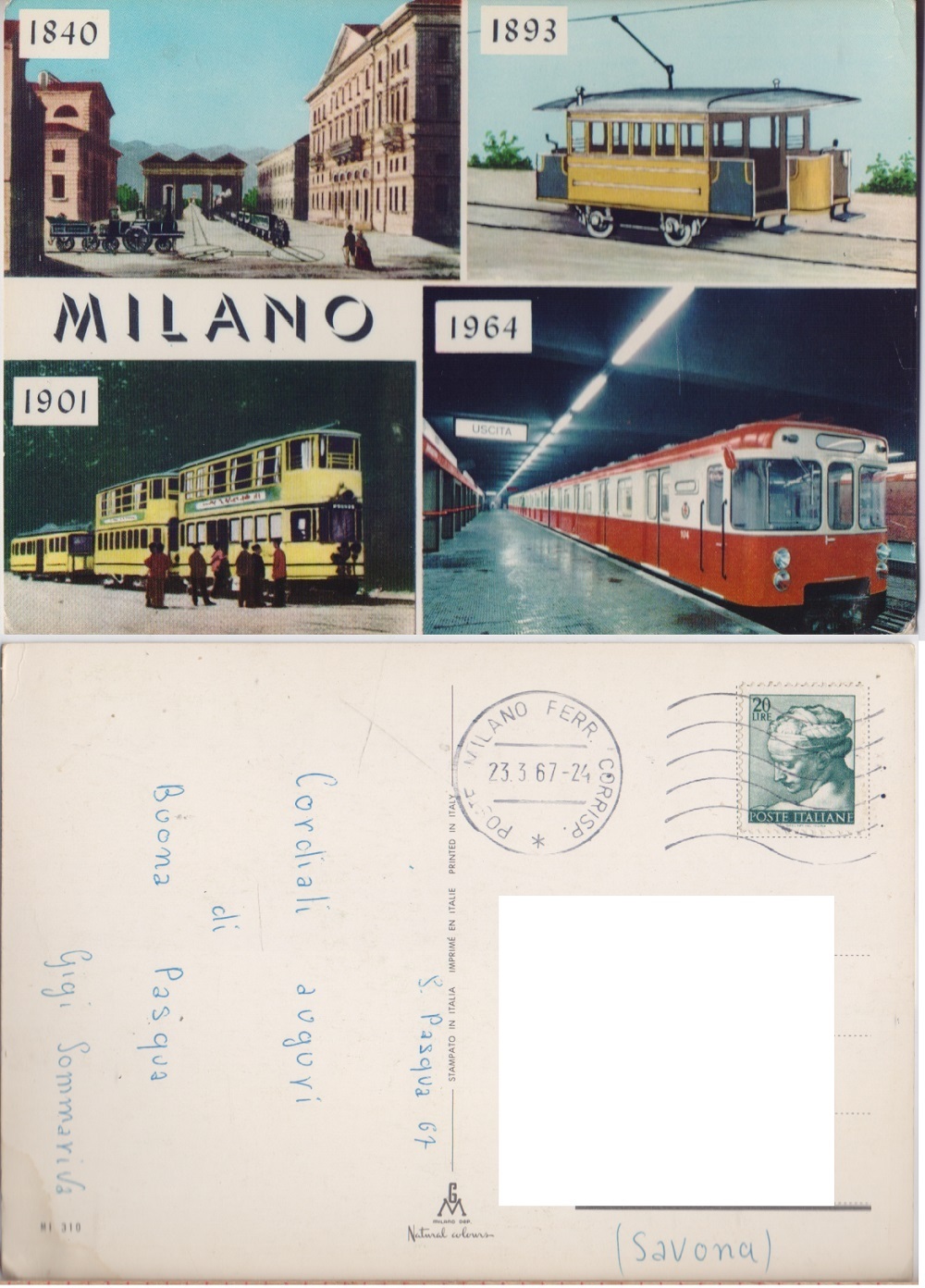 Milano. Evoluzione mezzi di trasporto cittadini. Viaggiata 1967