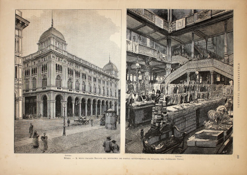 Milano. Il nuovo palazzo Bocconi sul rettilineo dei portici settentrionali. …