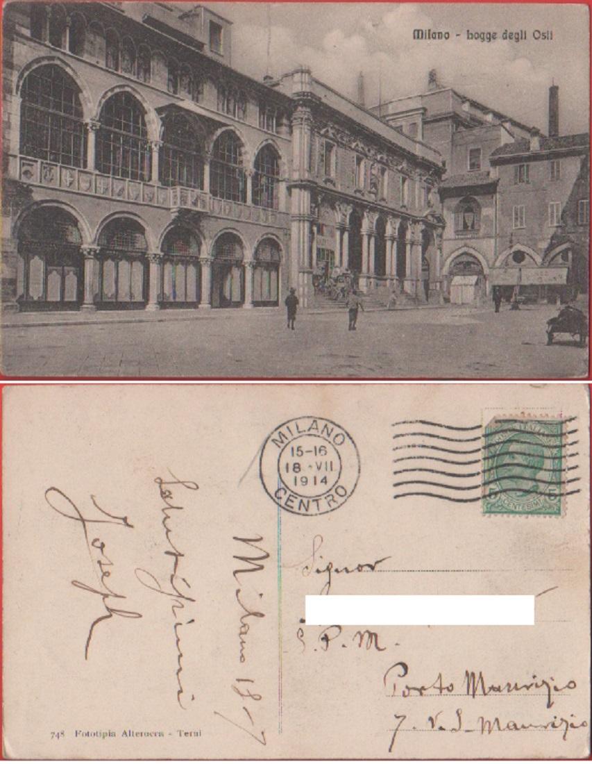 Milano. Loggia degli Osii Viaggiata 1914. Animata