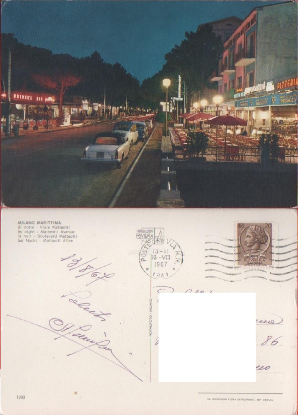 Milano Marittima di notte. Viaggiata. 1967