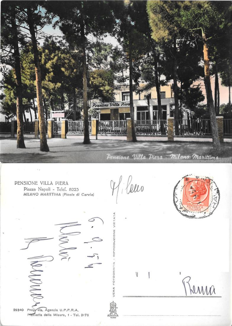Milano Marittima. Pensione Villa Piera. Alterocca. Viaggiata 1954