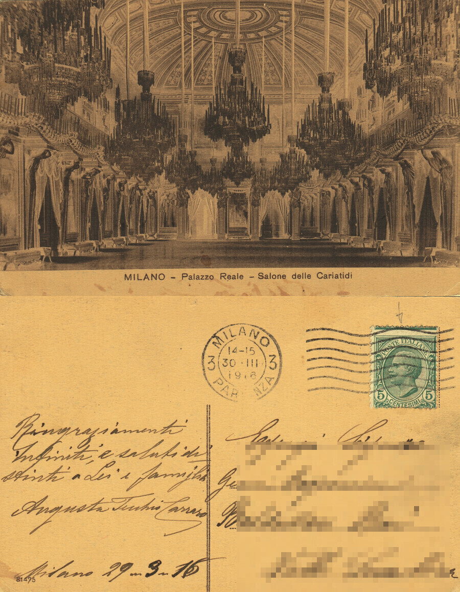 Milano. Palazzo Reale. Salone delle Cariatidi. Viaggiata 1916