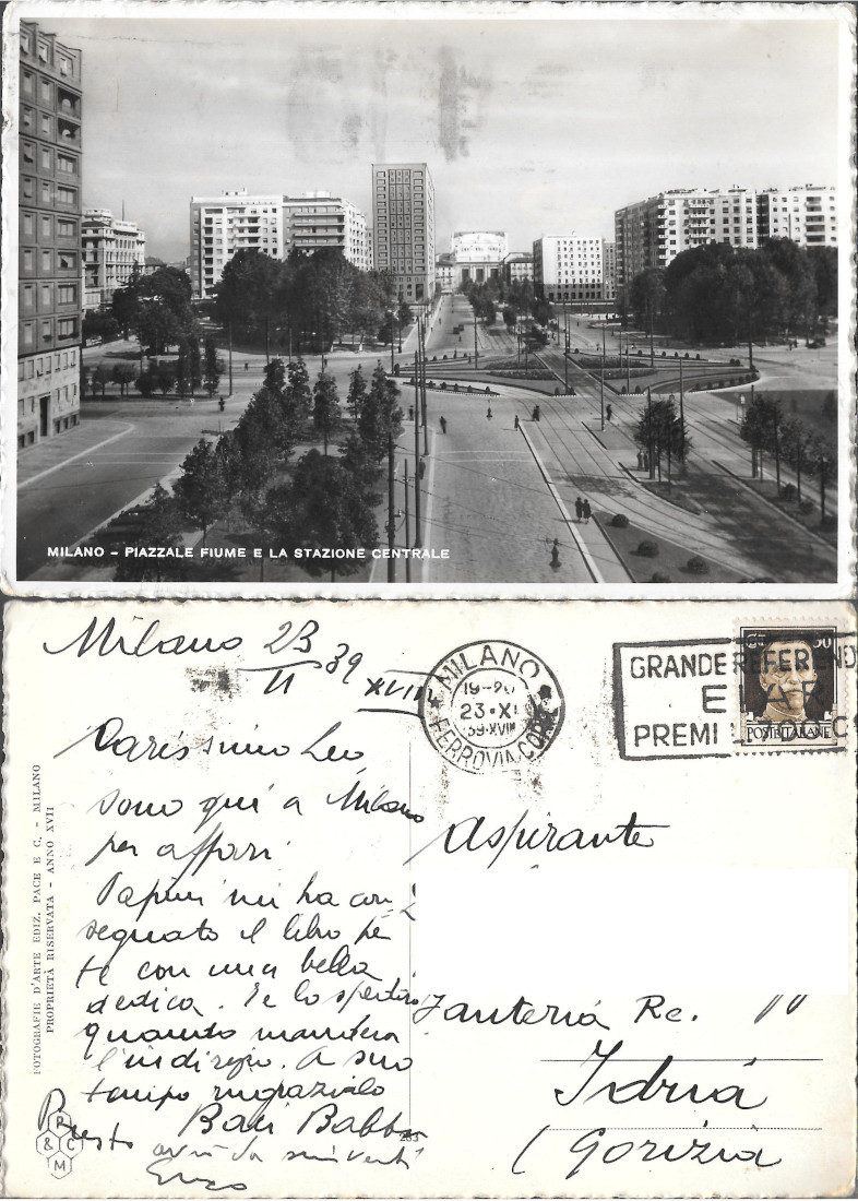 Milano Piazzale Fiume e la Stazione Centrale. Viaggiata 1939