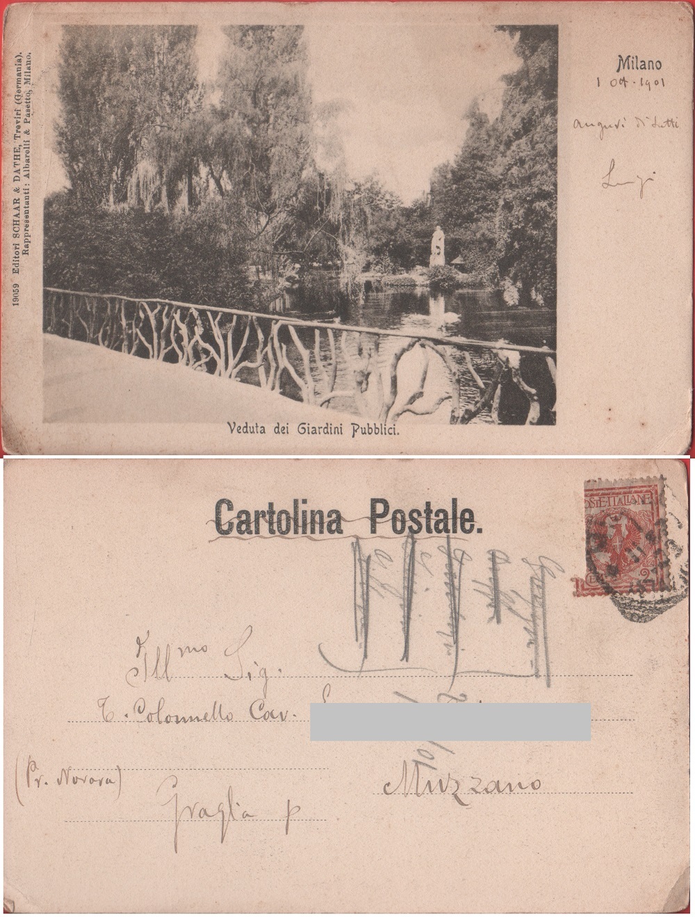 Milano. Veduta dei Giardini Pubblici. Viaggiata 1901