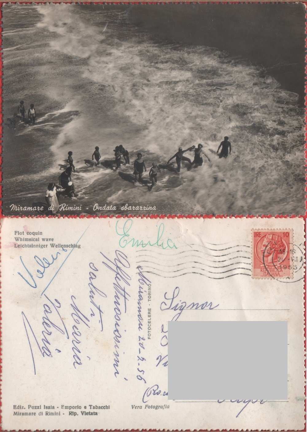 Miramara di Rimini (RN). Onda sbarazzina. Viaggiata 1956