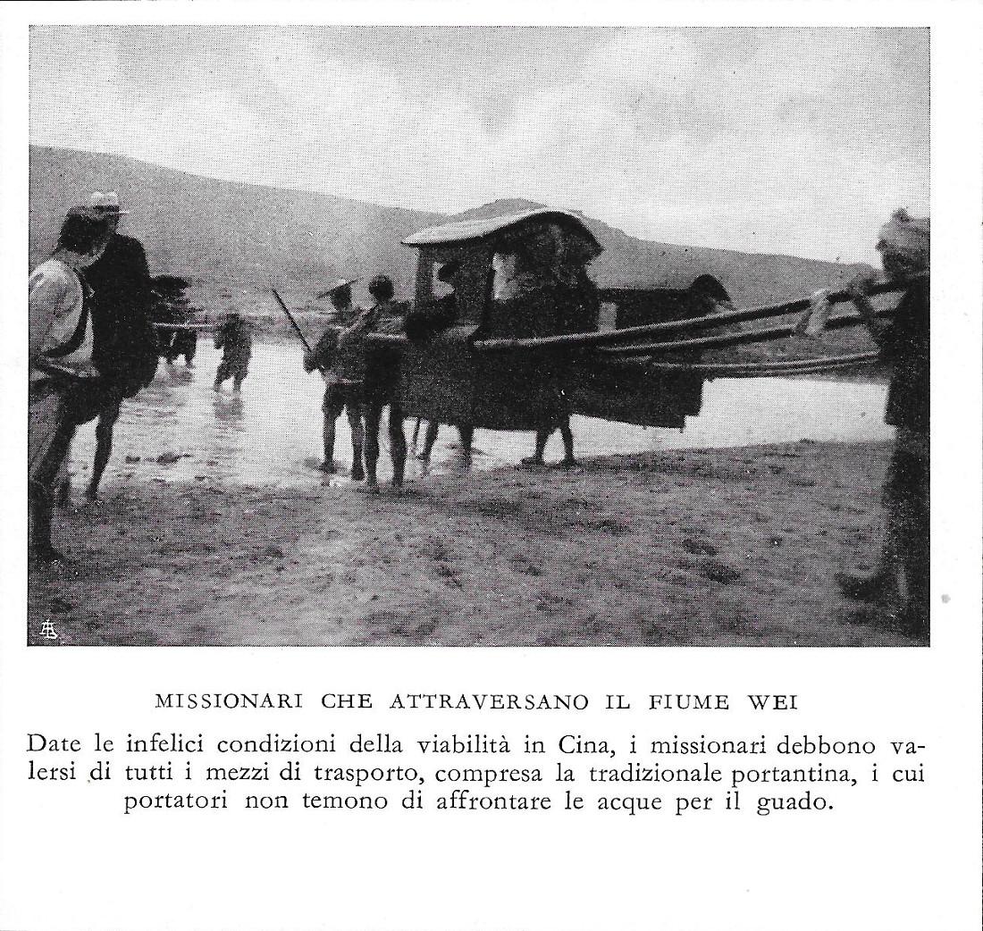 Missionari che attraversano il fiume Wei. Stampa 1934